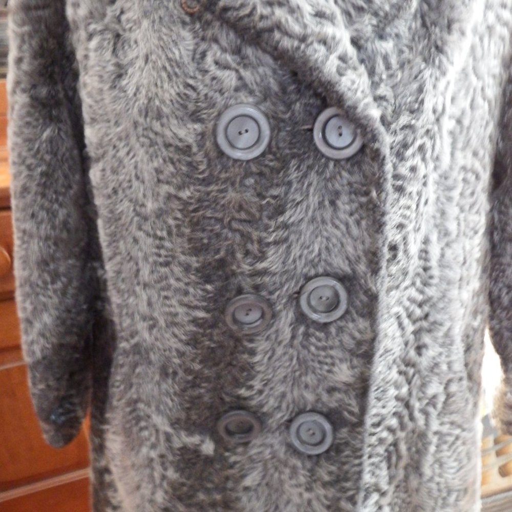 Vintage Fur Poodle Fur or Faux Fur Double Breasted Coat Gray Pretty